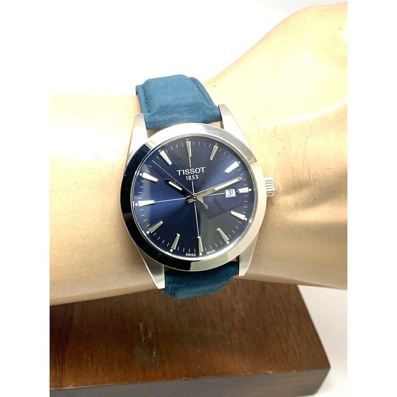 Tissot Men's Watch Swiss Quartz Blue Dial Date 40mm Leather Strap T127410A - Picture 12 of 15